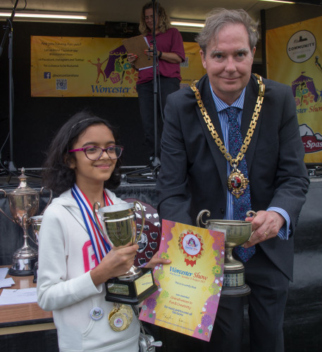 Fun & Creativity Section Winner - Anika Gulati with the Mayor of Worcester - Councillor Stephen Hodgson