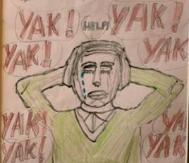 Drawing of a person overwhelmed by talk